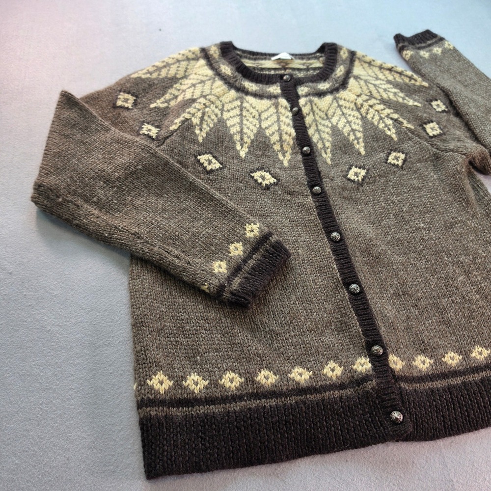 J. Jill Womens Brown Fair Isle Wool Blend Button Front Cardigan Sweater Size M - Picture 3 of 8